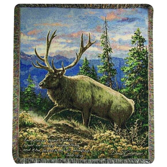 Siskiyou Bluff Elk Cotton Tapestry Throw Blanket Job 12:10 NEW Made in USA - Picture 1 of 11